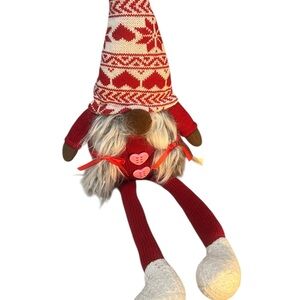 Valentine & Christmas Gnome Plush Figurine Red Heart Hat Tabletop Decor 25"